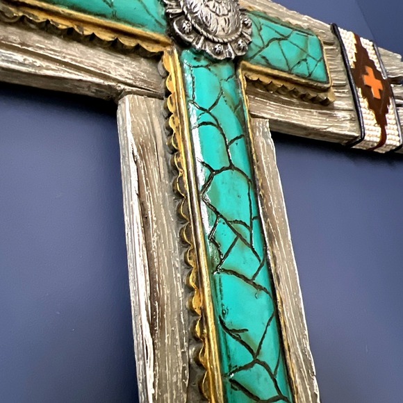 LL Home Cross Southwest Home Decro De Leon Collections Turquoise Metal Masculine - Picture 6 of 10